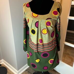 Super cute babydoll dress with colorful polka dots and stripes sz M EUC
